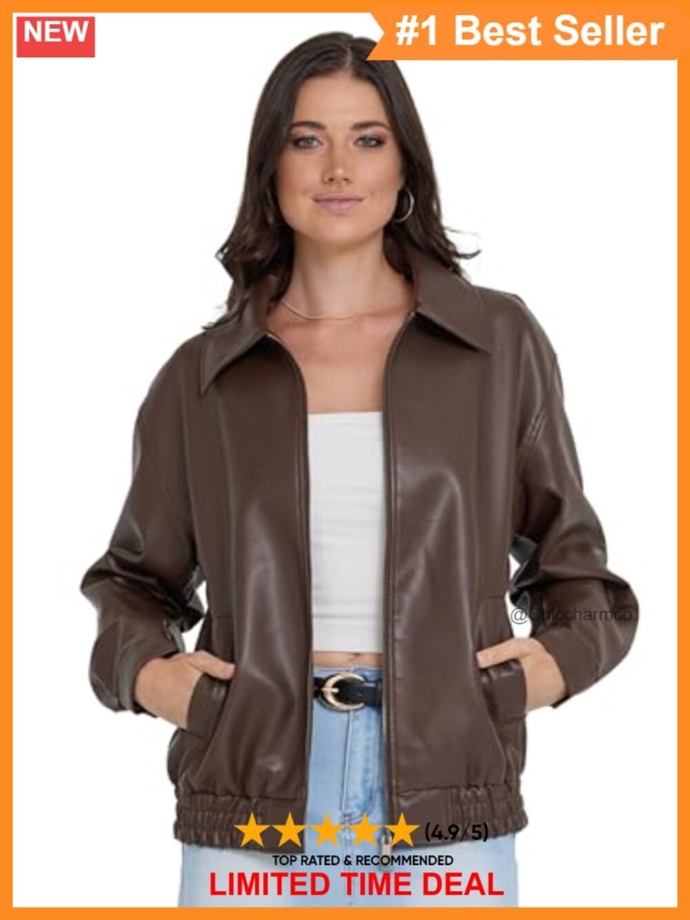 Faux Leather Bomber Motorcycle Jacket Long Sleeve Fitted Women Outerwear